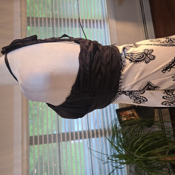 Vintage Cache Y2K Embellished Plunge Halter Paisly Satin Evening Gown Size 2 - Picture 9 of 11